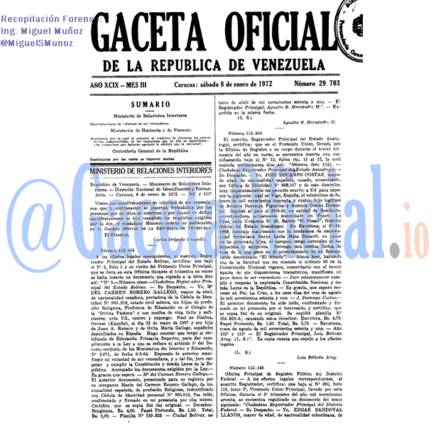 Gaceta Oficial 29703 del 8 Enero 1972