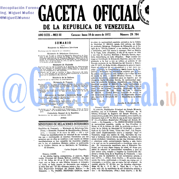 Gaceta Oficial 29704 del 10 Enero 1972