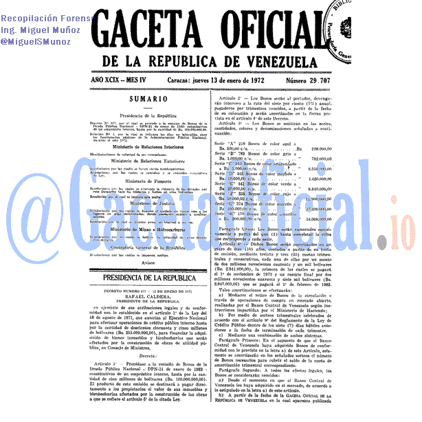 Gaceta Oficial 29707 del 13 Enero 1972