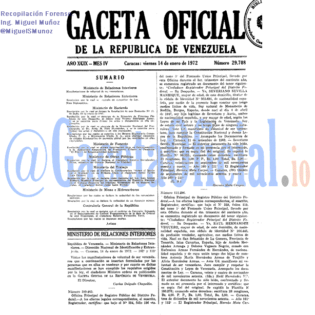 Gaceta Oficial 29708 del 14 Enero 1972