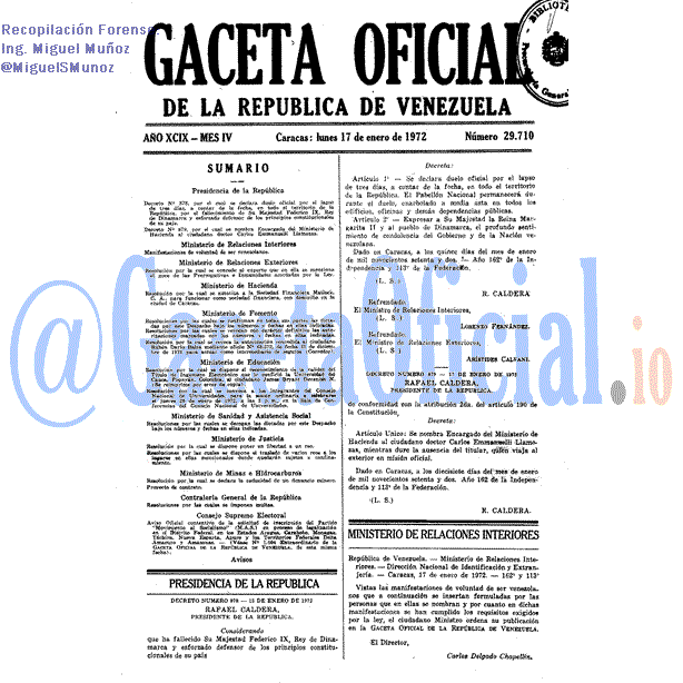 Gaceta Oficial 29710 del 17 Enero 1972