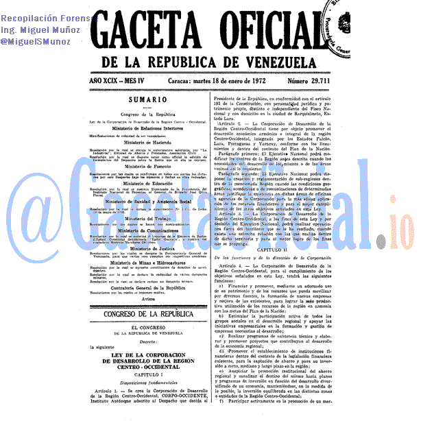 Gaceta Oficial 29711 del 18 Enero 1972