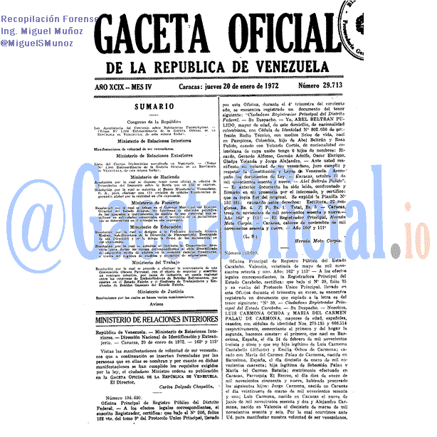 Gaceta Oficial 29713 del 20 Enero 1972