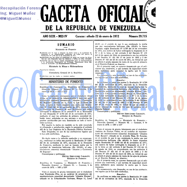 Gaceta Oficial 29715 del 22 Enero 1972