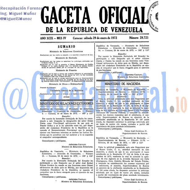 Gaceta Oficial 29721 del 29 Enero 1972
