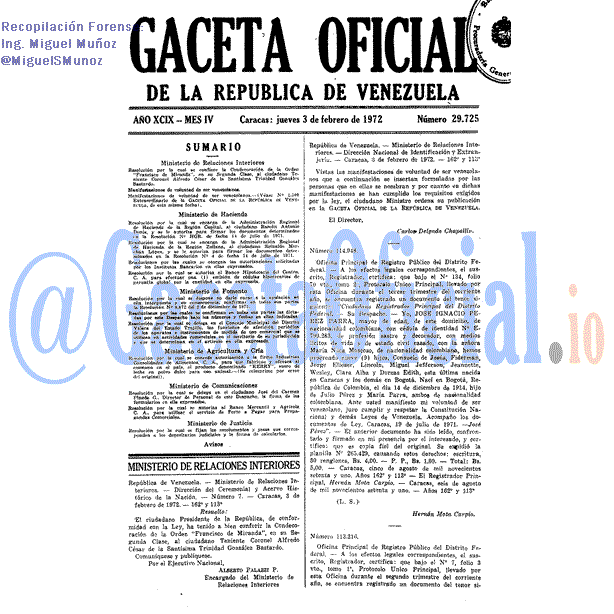 Gaceta Oficial 29725 del 3 Febrero 1972