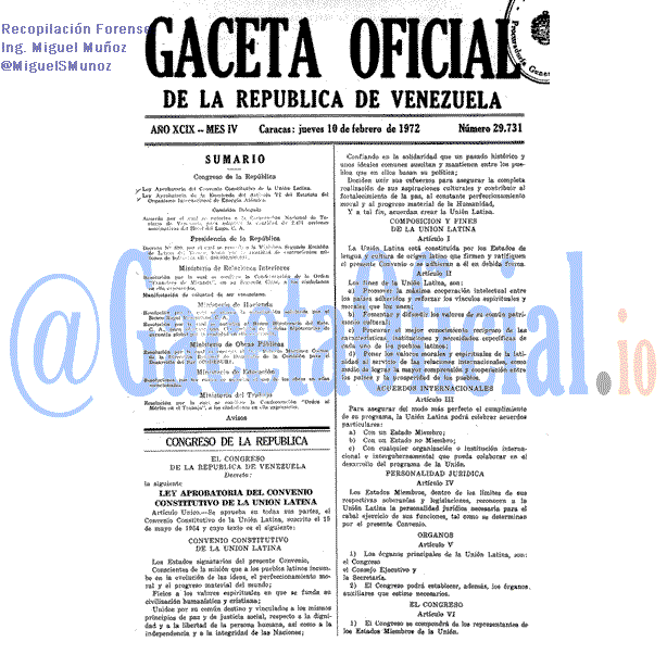 Gaceta Oficial 29731 del 10 Febrero 1972