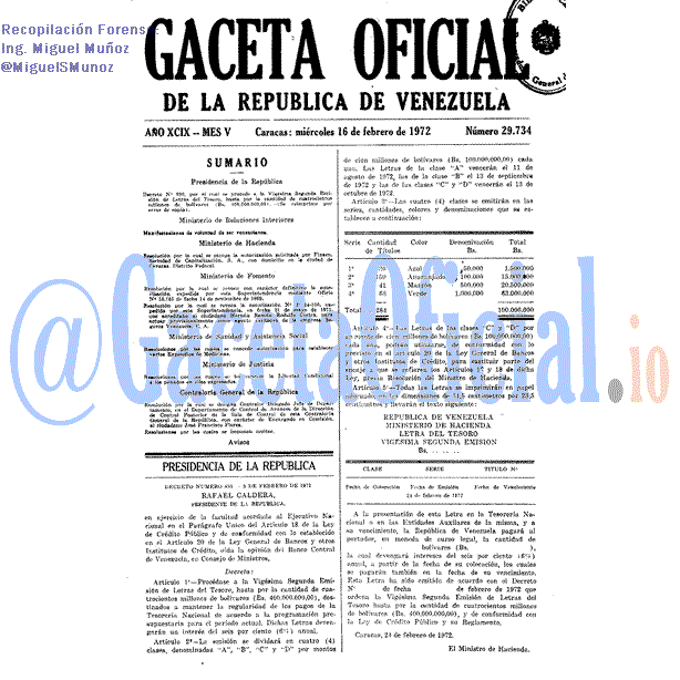 Gaceta Oficial 29734 del 16 Febrero 1972