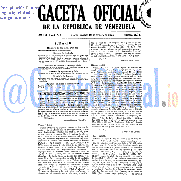 Gaceta Oficial 29737 del 19 Febrero 1972