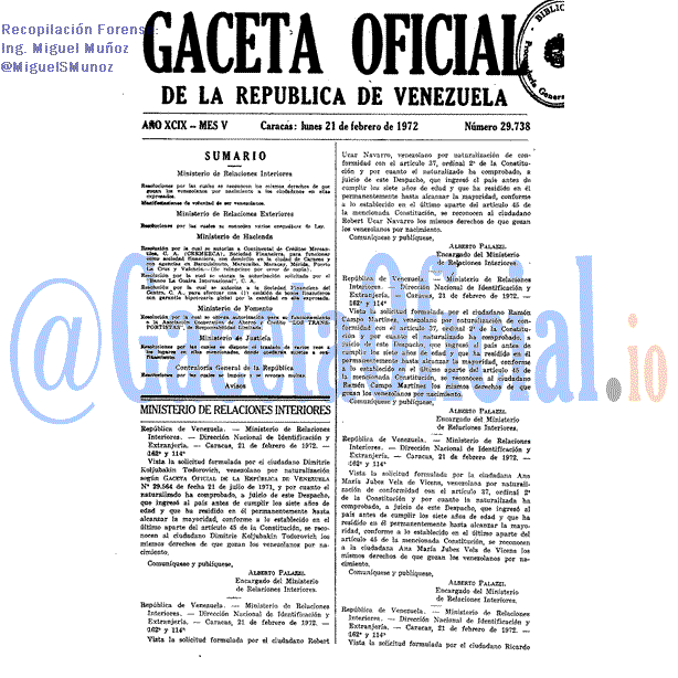 Gaceta Oficial 29738 del 21 Febrero 1972