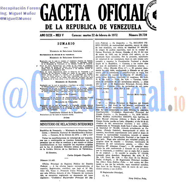 Gaceta Oficial 29739 del 22 Febrero 1972