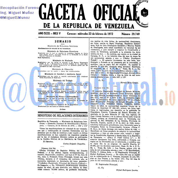 Gaceta Oficial 29740 del 23 Febrero 1972