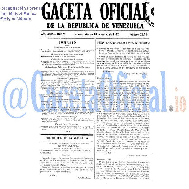 Gaceta Oficial 29754 del 10 Marzo 1972