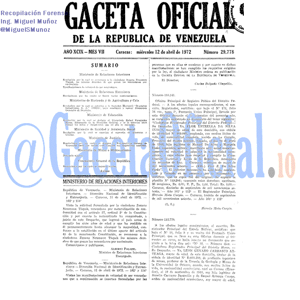 Gaceta Oficial 29778 del 12 Abril 1972