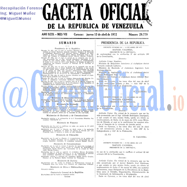 Gaceta Oficial 29779 del 13 Abril 1972