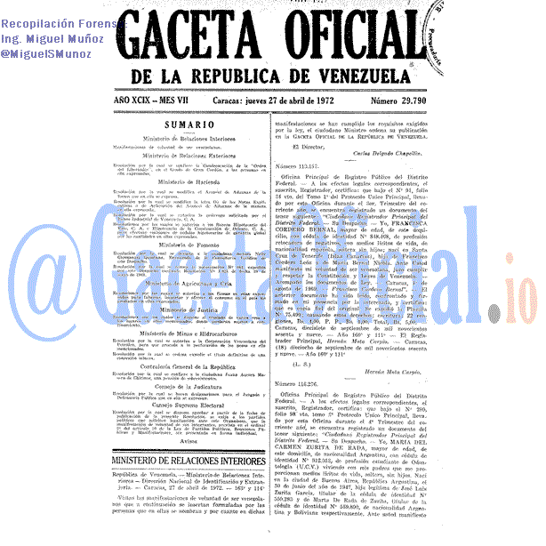 Gaceta Oficial 29790 del 27 Abril 1972