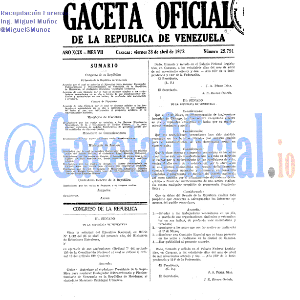 Gaceta Oficial 29791 del 28 Abril 1972