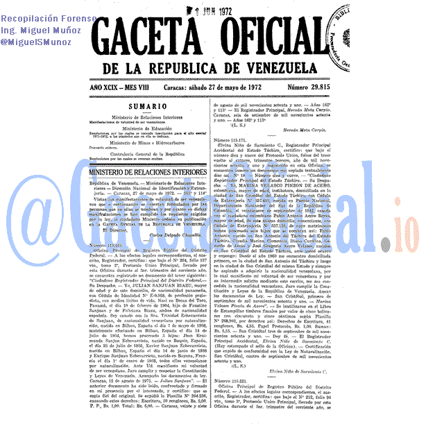 Gaceta Oficial 29815 del 27 Mayo 1972