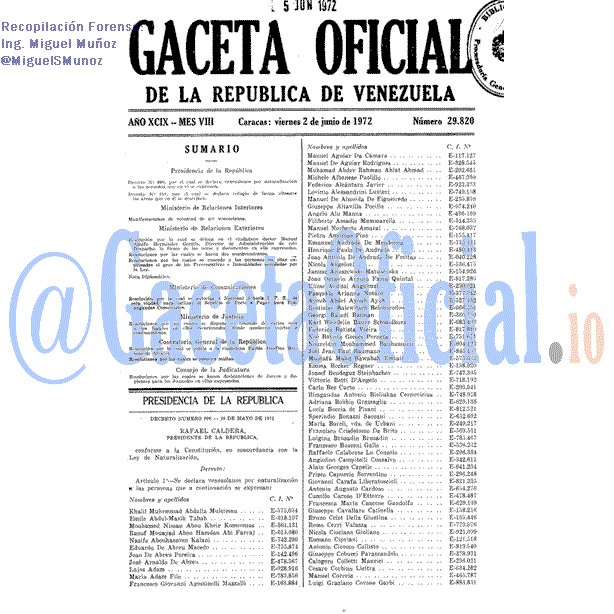 Gaceta Oficial 29820 del 2 Junio 1972