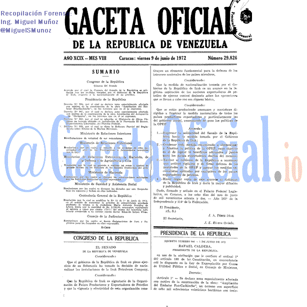 Gaceta Oficial 29826 del 9 Junio 1972