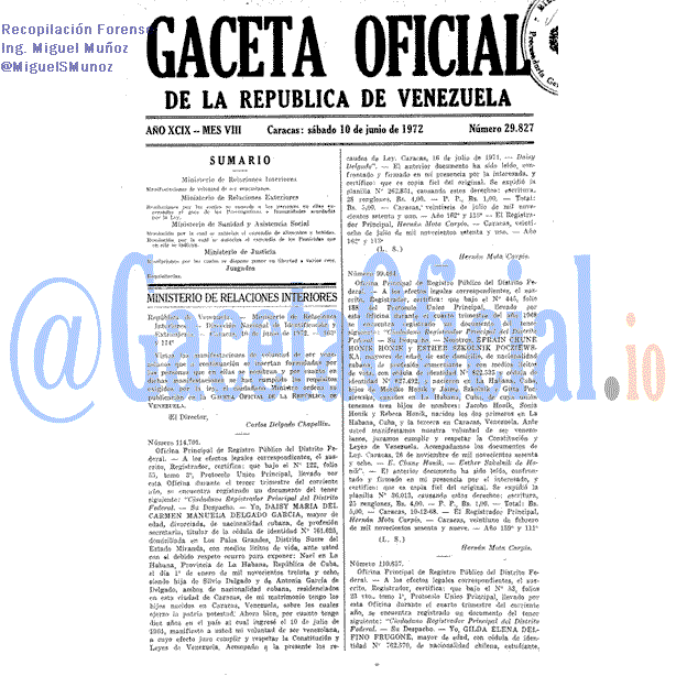 Gaceta Oficial 29827 del 10 Junio 1972