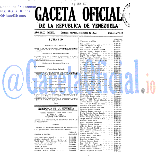 Gaceta Oficial 29838 del 23 Junio 1972