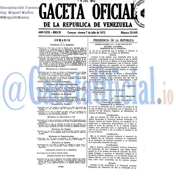 Gaceta Oficial 29848 del 7 Julio 1972