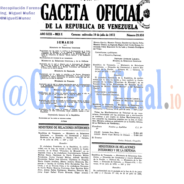 Gaceta Oficial 29858 del 19 Julio 1972
