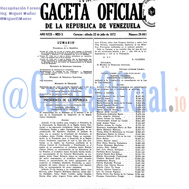 Gaceta Oficial 29861 del 22 Julio 1972