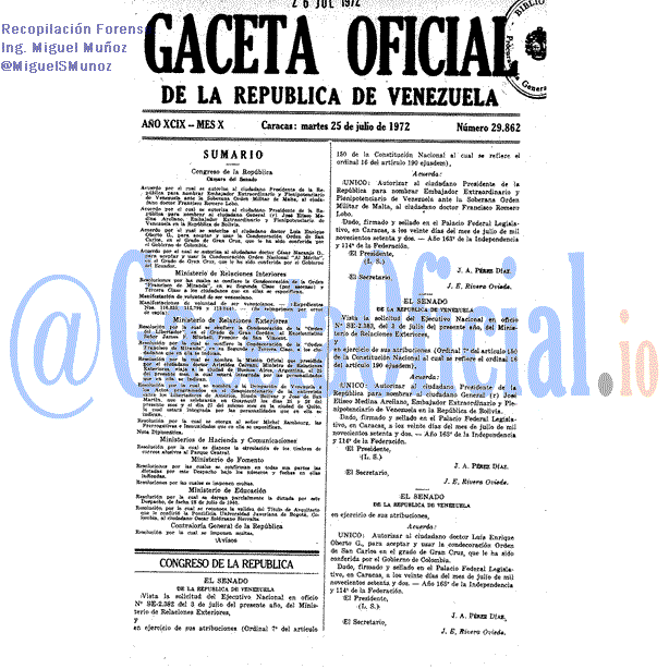 Gaceta Oficial 29862 del 25 Julio 1972