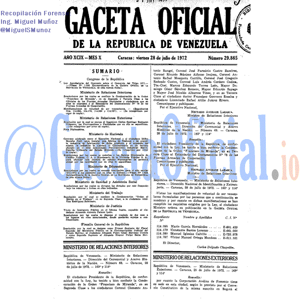 Gaceta Oficial 29865 del 28 Julio 1972