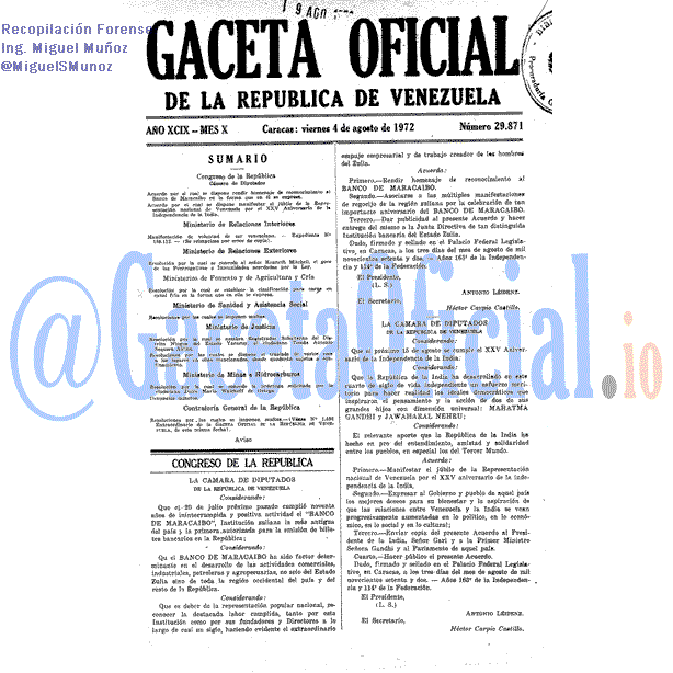Gaceta Oficial 29871 del 4 Agosto 1972