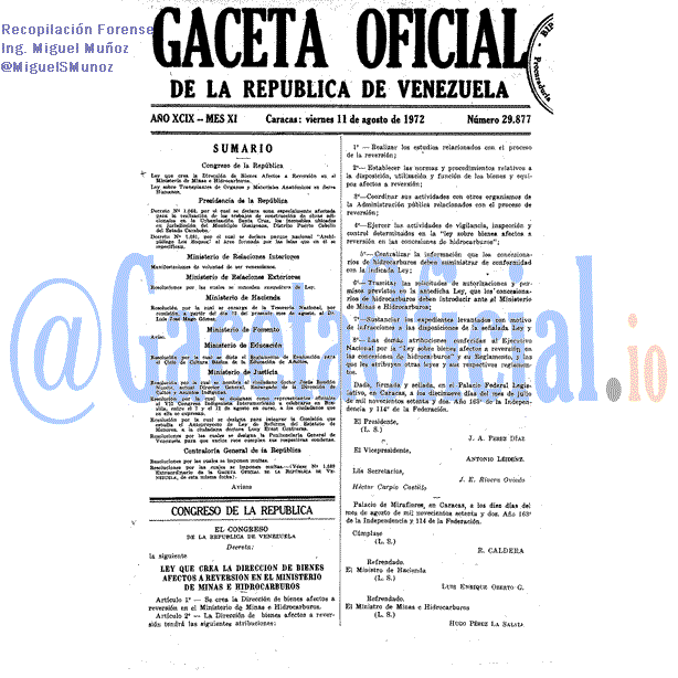 Gaceta Oficial 29877 del 11 Agosto 1972