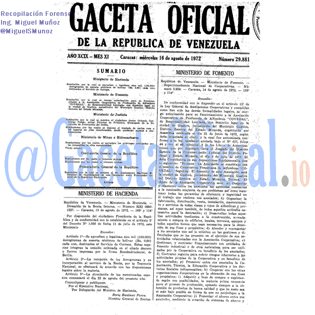 Gaceta Oficial 29881 del 16 Agosto 1972