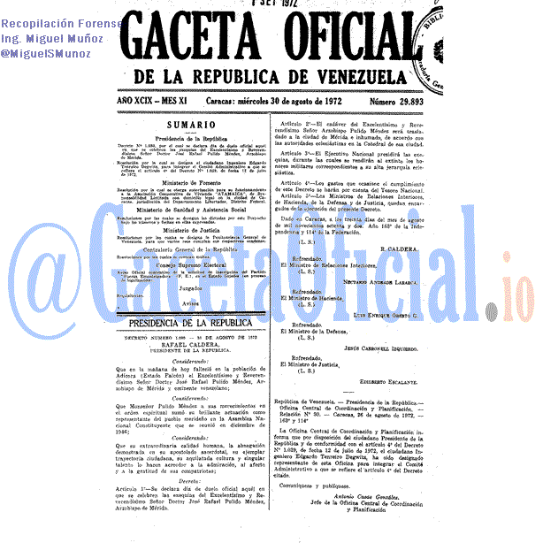 Gaceta Oficial 29893 del 30 Agosto 1972
