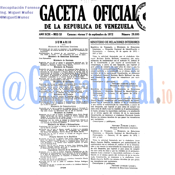 Gaceta Oficial 29895 del 1 Septiembre 1972