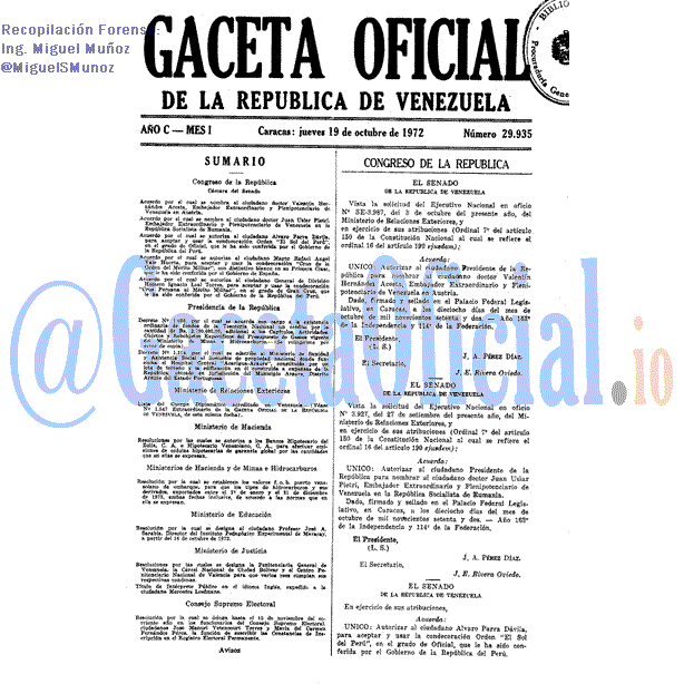 Gaceta Oficial 29935 del 19 Octubre 1972