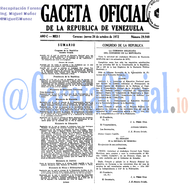 Gaceta Oficial 29940 del 26 Octubre 1972