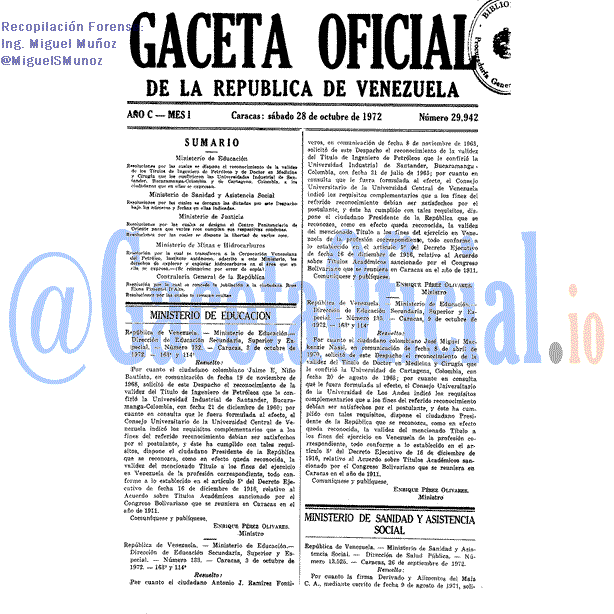 Gaceta Oficial 29942 del 28 Octubre 1972