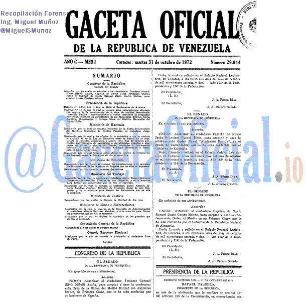 Gaceta Oficial 29944 del 31 Octubre 1972