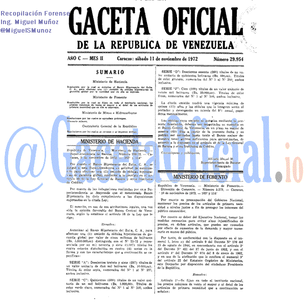 Gaceta Oficial 29954 del 11 Noviembre 1972