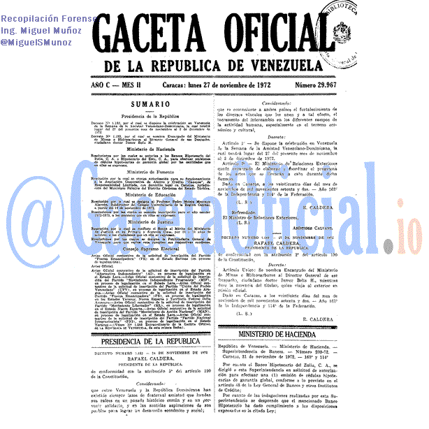 Gaceta Oficial 29967 del 27 Noviembre 1972