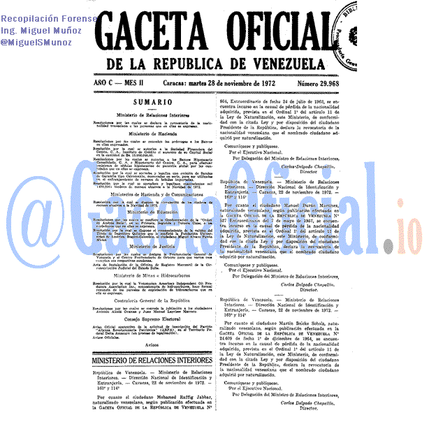 Gaceta Oficial 29968 del 28 Noviembre 1972
