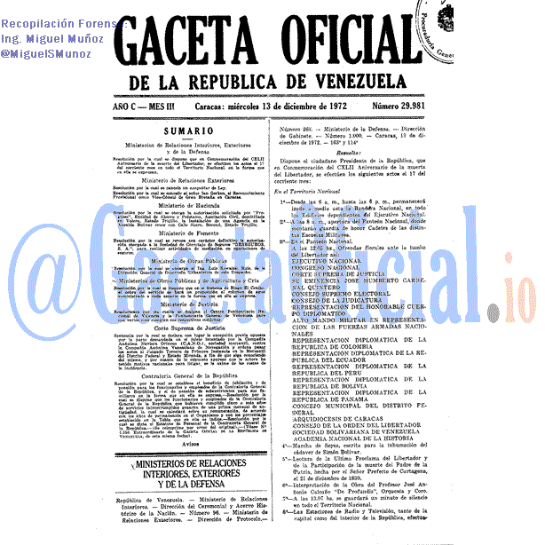 Gaceta Oficial 29981 del 13 Diciembre 1972