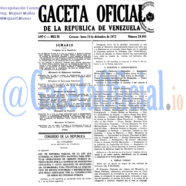 Gaceta Oficial 29985 del 18 Diciembre 1972