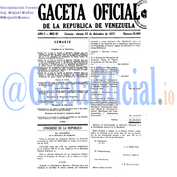 Gaceta Oficial 29989 del 22 Diciembre 1972