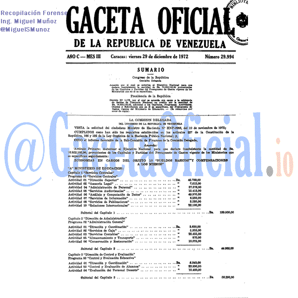 Gaceta Oficial 29994 del 29 Diciembre 1972