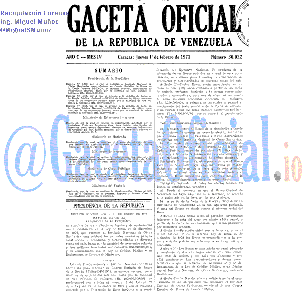 Gaceta Oficial 30022 del 1 Febrero 1973