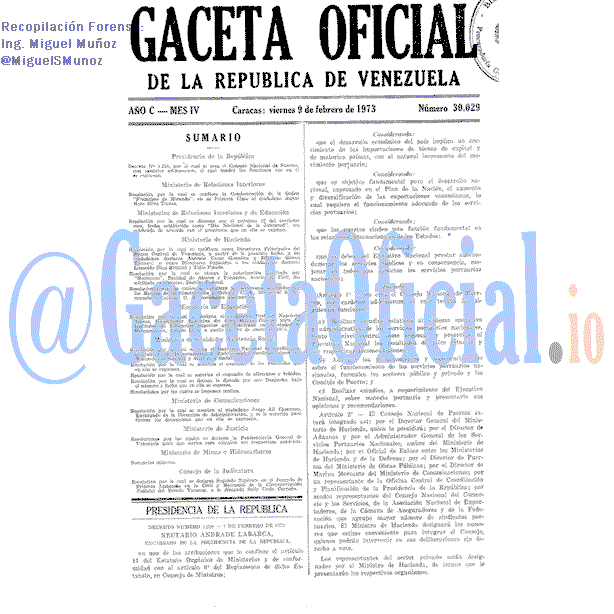 Gaceta Oficial 30029 del 9 Febrero 1973