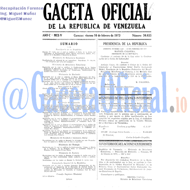 Gaceta Oficial 30035 del 16 Febrero 1973